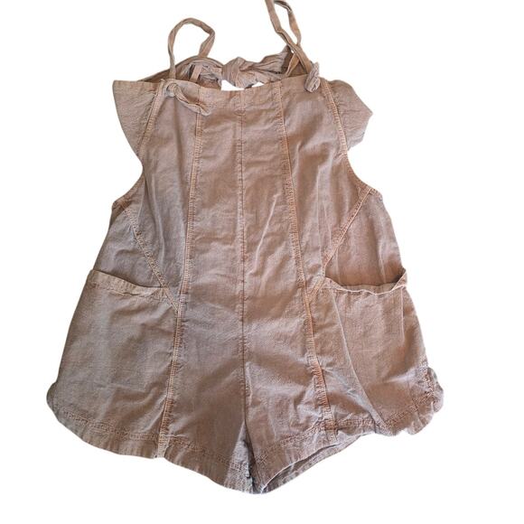 Free People Amalfi Brown Cotton Shortalls Overalls Shorts Small Neutral Boho - Picture 1 of 4